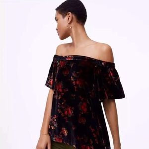 LOFT Floral Off the Shoulder Velvet Top